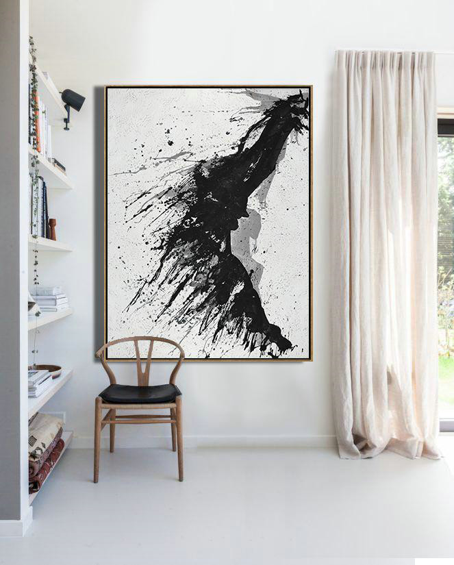 Handmade Large Contemporary Art,Hand-Painted Black,Hand Painted Aclylic Painting On Canvas